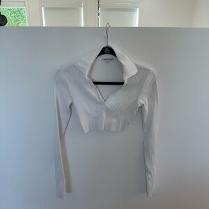 Cotton Citizen White Ribbed Long Sleeve Crop Top